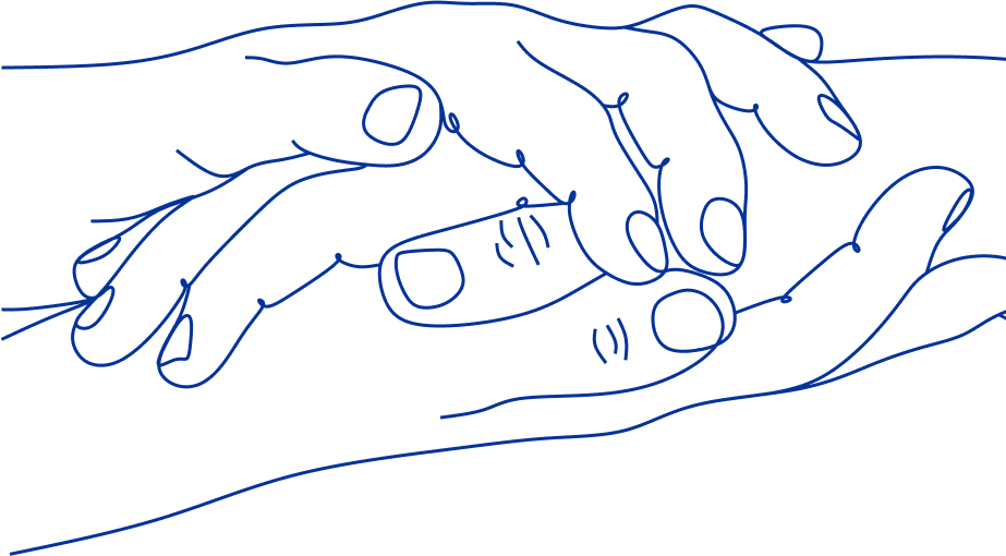 Illustration of caregiver assisting an elderly person, representing professional home care and support for senior citizens